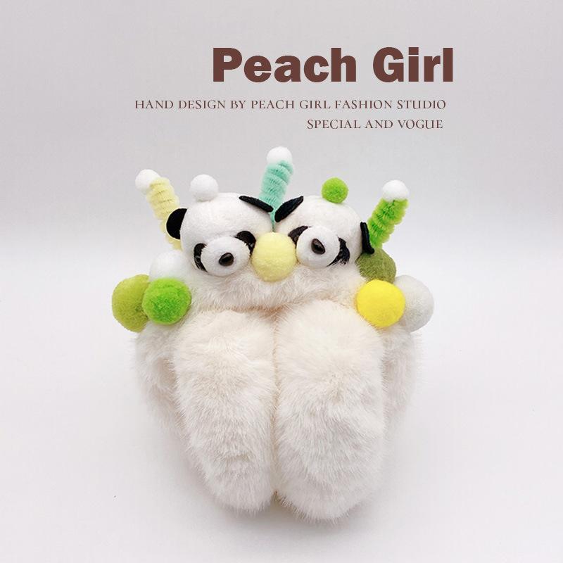 イヤーマフ 子供用 秋冬 熊猫 パンダ ひねり棒 ふわふわ 防寒 耳当て 白 茶色2