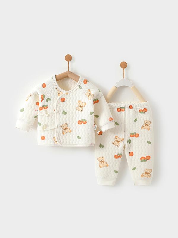 ベビー服 上下セット 新生児 肌着 コットン 赤ちゃん あったかインナー 無地 アニマル柄 ストライプ チェック 花柄 かわいい ベビー 上下セット 0歳 1歳 50cm 60cm