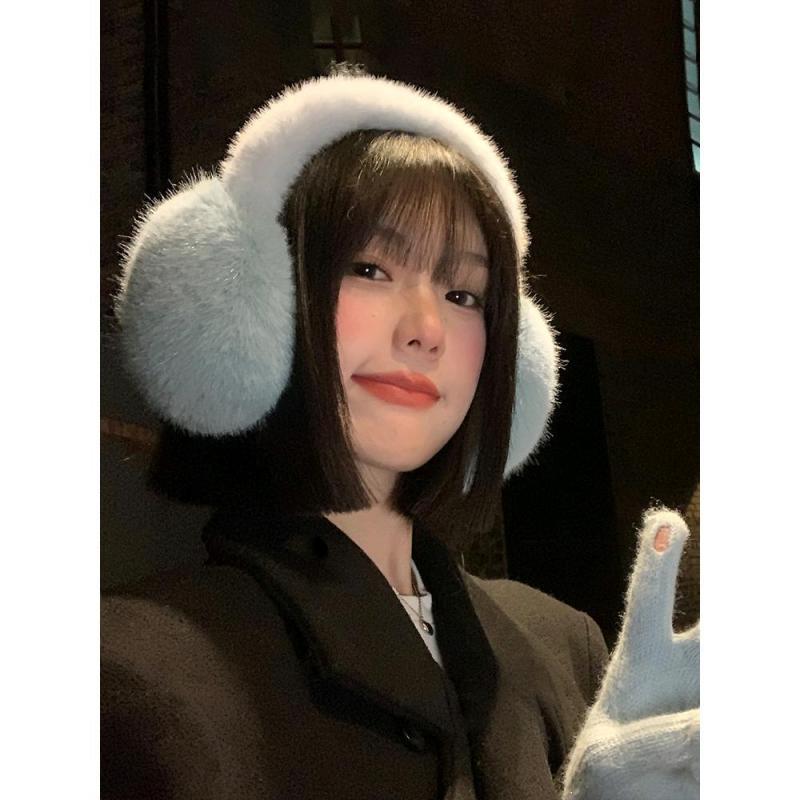 イヤーマフ レディース 秋冬 耳あて かわいい ふわふわ 防寒 暖かい 自転車 バイク アウトドア 天藍色 ブラック 浅棕色 米色 グレー 豆绿色 ピンク系 玫红色 イエロー 白2