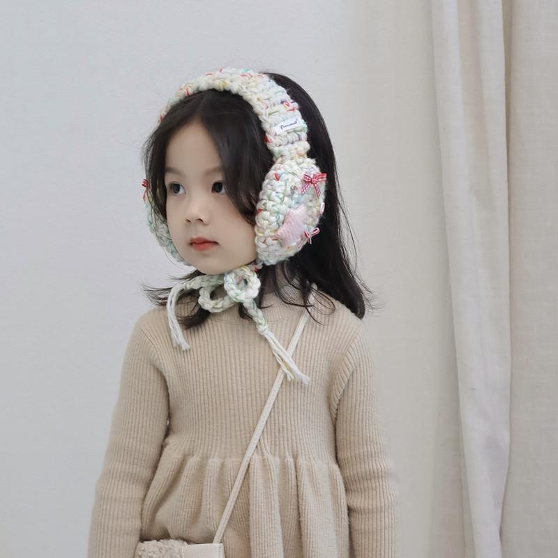 イヤーマフ キッズ 子供用 秋冬 防寒 保温 ニット 星柄 蝶結び かわいい 女の子 児童 ベージュ 緑 カラフル カーキ コーヒー あったか