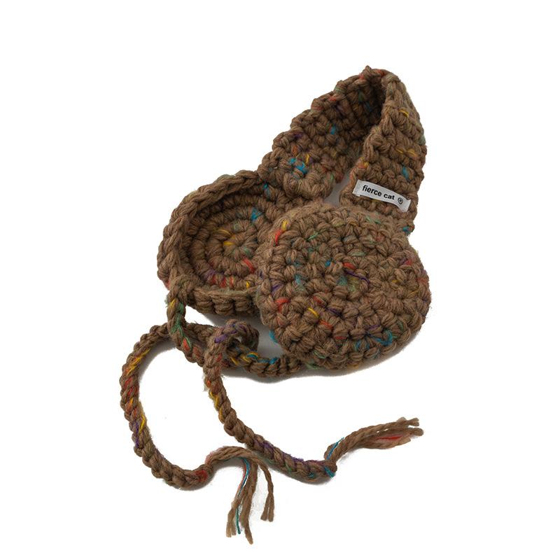 キッズ 耳当て ニット 秋冬 防寒 男の子 女の子 手編み イヤーマフ アウトドア ベージュ カーキ ブラウン グリーン