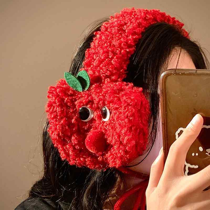 イヤーマフ レディース かわいい リンゴ モチーフ 防寒対策 耳当て 自転車 スキー 秋冬 赤 白 花柄 接触冷感 あったかグッズ