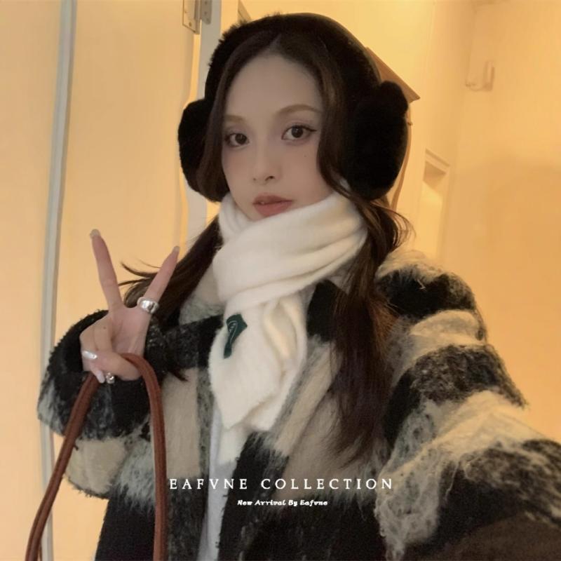 イヤーマフ レディース 防寒 ふわふわ もこもこ あったか 耳当て ニット スヌード 付け襟 秋冬 通勤 通学 学生 防風 防寒対策 かわいい 女性用 ホワイト ブラック ベージュ2