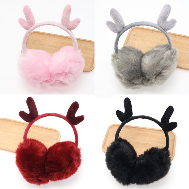 イヤーマフ レディース 防寒 鹿の角 かわいい 自転車 秋冬 防風 保温 耳当て グレー ピンク ブラック ワインレッド カーキ 兎毛 あったかグッズ アウトドア