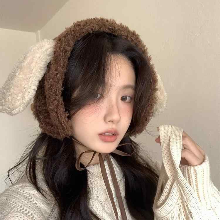 イヤーマフ レディース かわいい 小犬モチーフ 秋冬 防寒 暖かい ふわふわ 韓国 雑貨 耳あて 黒 コーヒー色 オフホワイト