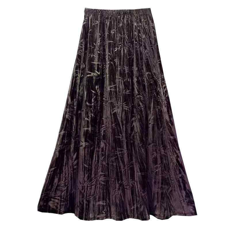 スカート レディース 秋冬 竹柄 圧着加工 プリーツ ミモレ丈 ハイウエスト ベロア Aラインスカート フレアスカート 伸縮性 普段使い 通勤 エレガント 上品 きれいめ ブラック 深みのコーヒー色 グリーン