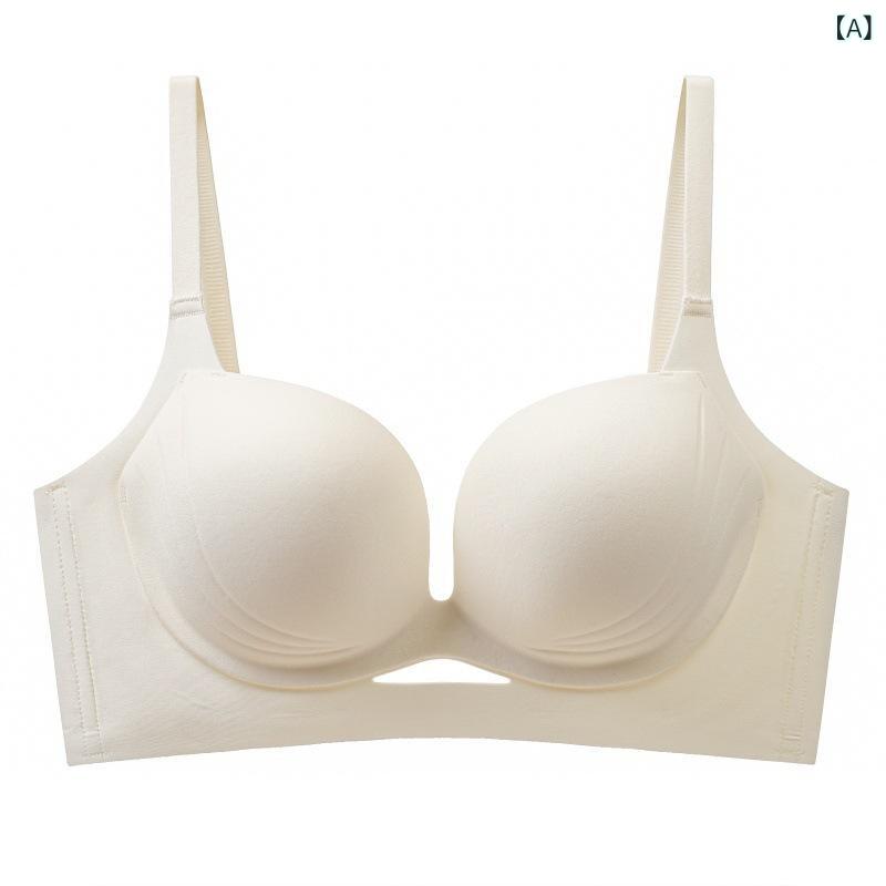 ブラジャー レディース 小胸 3/4カップ 谷間 脇高 盛りブラ 無地 リフトアップ 深V 補正 快適 シャンパン ピンク ベージュ ブラック