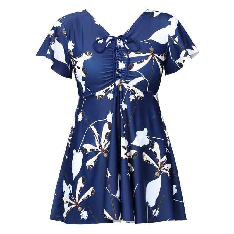 水着 レディース 大きいサイズ 体型カバー ママ 水着 セパレート 5分丈パンツ スカート風 温泉 競泳用 ポリエステル 青蜓 蝶 黒 紺 L XL 2XL 3XL 4XL