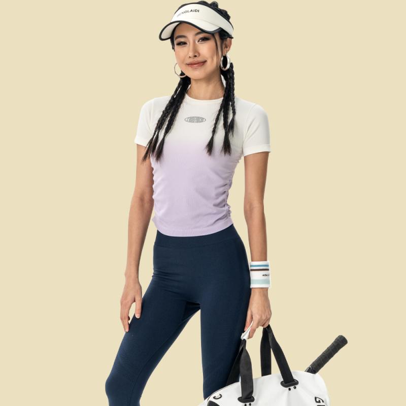 ヨガウェア レディース グラデーション スポーツ 半袖 Tシャツ トレーニング トップス ランニング フィットネス 吸湿速乾