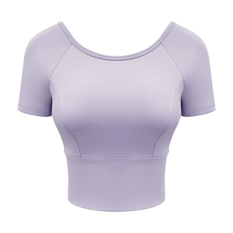 ヨガウェア レディース Tシャツ 春夏 スポーツ アウトドア ランニング トレーニング フィットネス クロスデザイン カップ付き メッシュ..