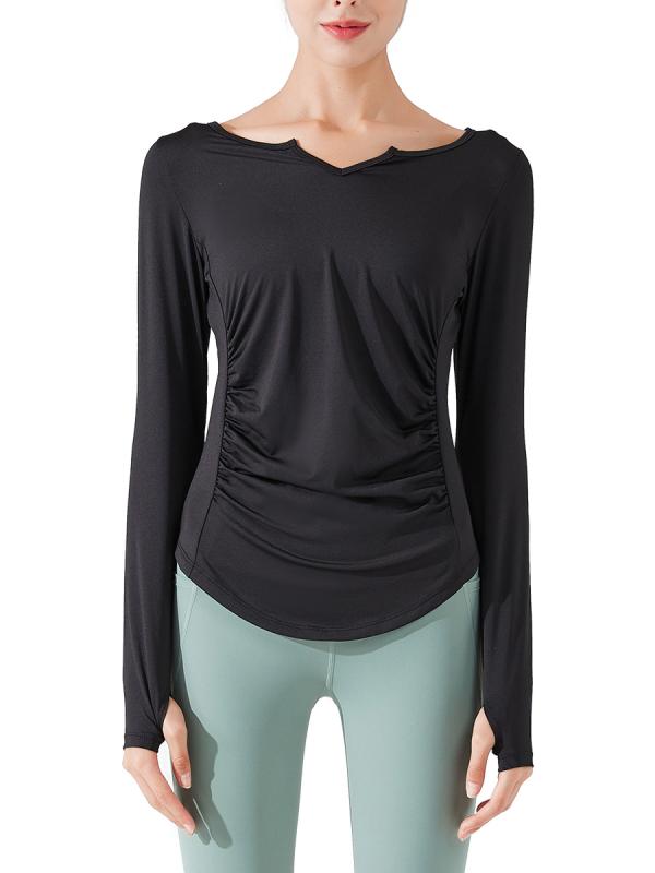 ヨガウェア レディース Vネック トップス 春秋 長袖 吸湿速乾 伸縮性 スポーツ Tシャツ ランニング ジョギング 運動着 普段使い 大码 ブラック ピンク系 グリーン