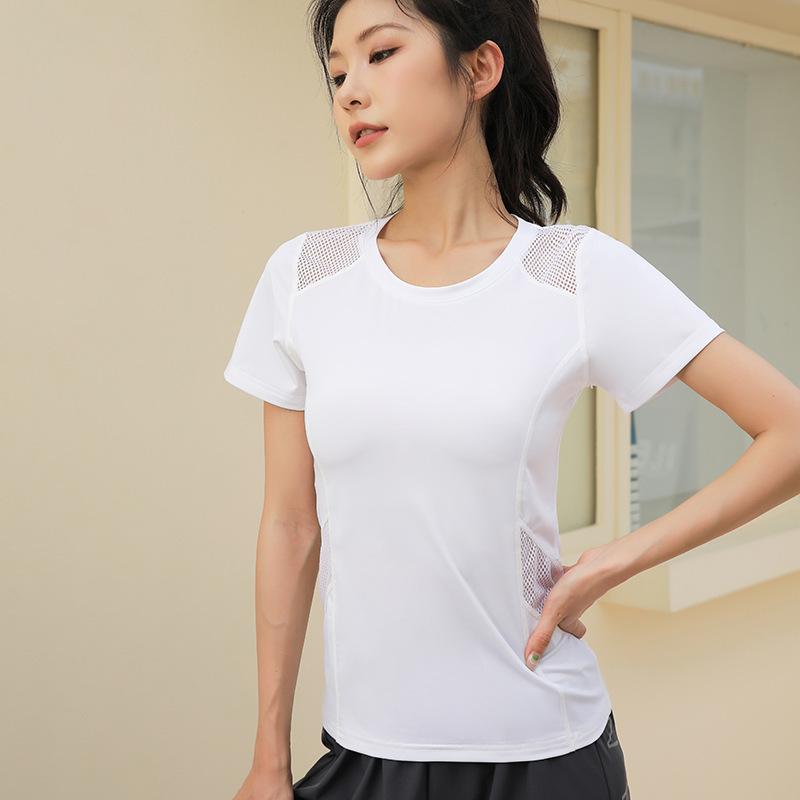 Tシャツ レディース スポーツウェア 吸湿速乾 高弾性 トレーニングウェア ランニングウェア ヨガウェア フィットネスウェア 半袖 スリム 梨花白 夕嵐粉 ミッドナイトブラック エメラルドグレー2