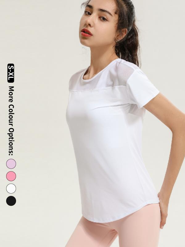 ヨガウェア レディース トップス 半袖 Tシャツ 速乾 トレーニング ランニング 運動着 ジム フィットネス ルームウェア 普段使い ストレッチ ポリエステル ホワイト ブラック ピンク系 パープル2