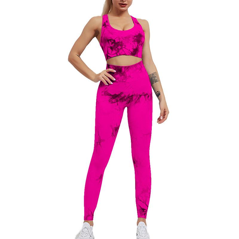 ヨガウェア レディース 上下セット スポーツブラ & レギンス 絞り染め トレーニングウェア ランニングウェア 美背 吸湿速乾 伸縮性 通気性 アウトドア 普段使い2