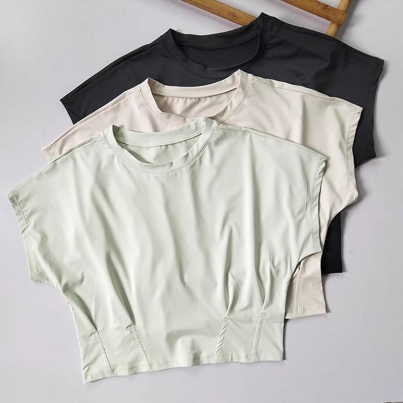 ヨガウェア レディース トップス 半袖 ショート丈 ゆったり 速乾 ランニング スポーツ ウェア トレーニング ピラティス 春夏 ポリエステル 無地 運動着 普段使い