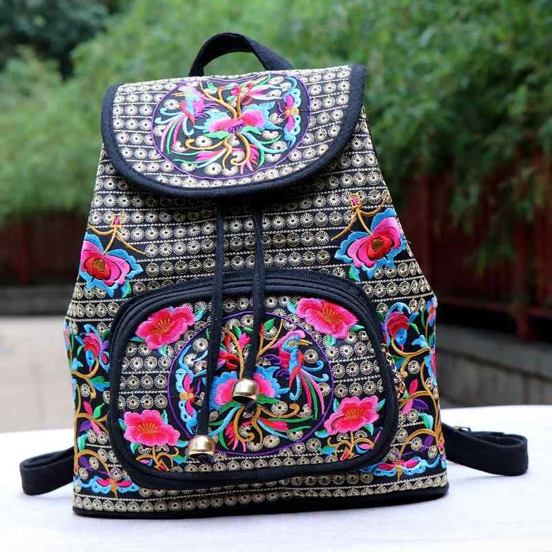 リュック レディース 綿布 刺繍 花柄 民族風 バックパック 学生 鞄 20L以下 日常使い 旅行 お出かけ か..