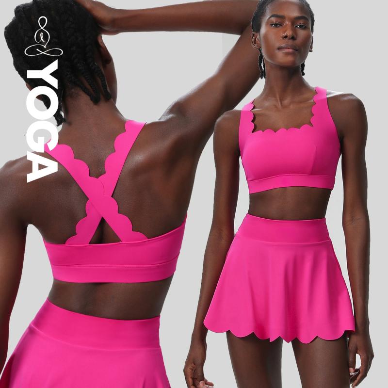 ヨガウェア レディース セットアップ スポーツウェア ゴルフウェア アウトドア 速乾 テニスウェア トレーニングウェア 上下セット ショートスカート スパッツ 黒 白 緑 赤 紫 ストレッチ素材 伸縮性2