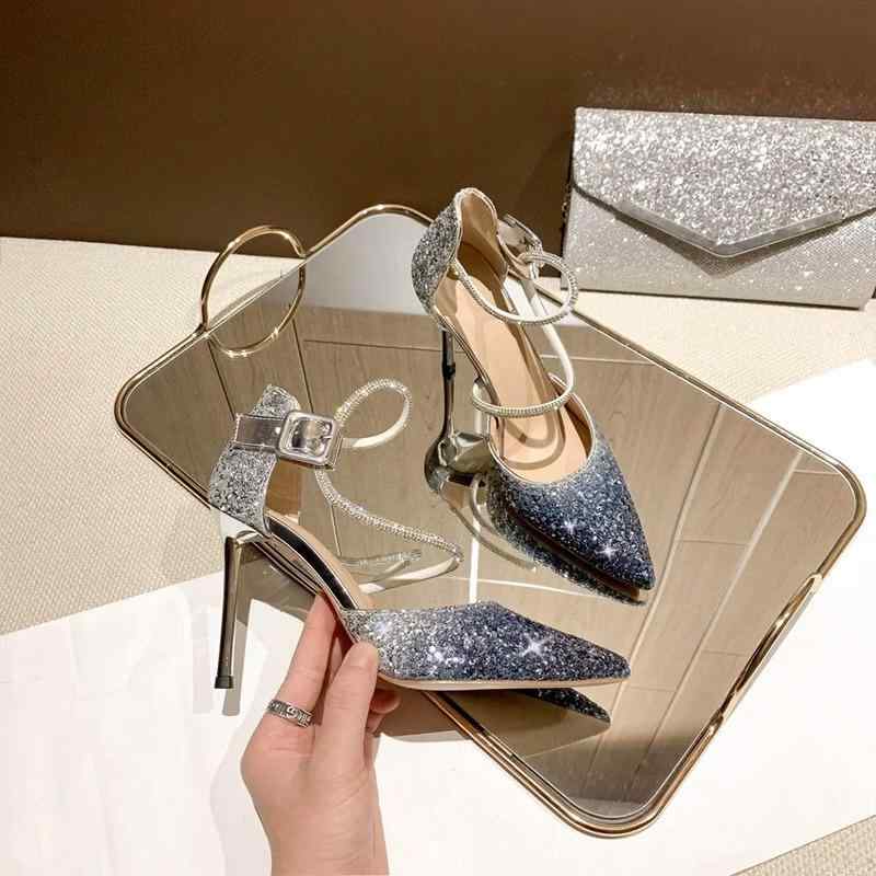 ハイヒール レディース ウェディングシューズ シルバー グラデーション スパンコール パーティー ポイ..