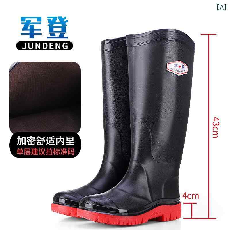 雨靴 男性用 高筒 防水 防滑 耐摩耗 釣り用 長靴 ラバーシューズ 加絨 黒 青 灰色 緑
