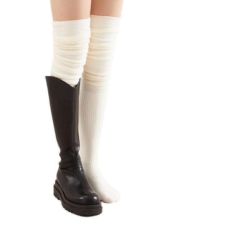 靴下 レディース 小腿ウォーマー 超ロング丈 オーバーニーソックス リブニット 無地 厚手 あったか 伸..