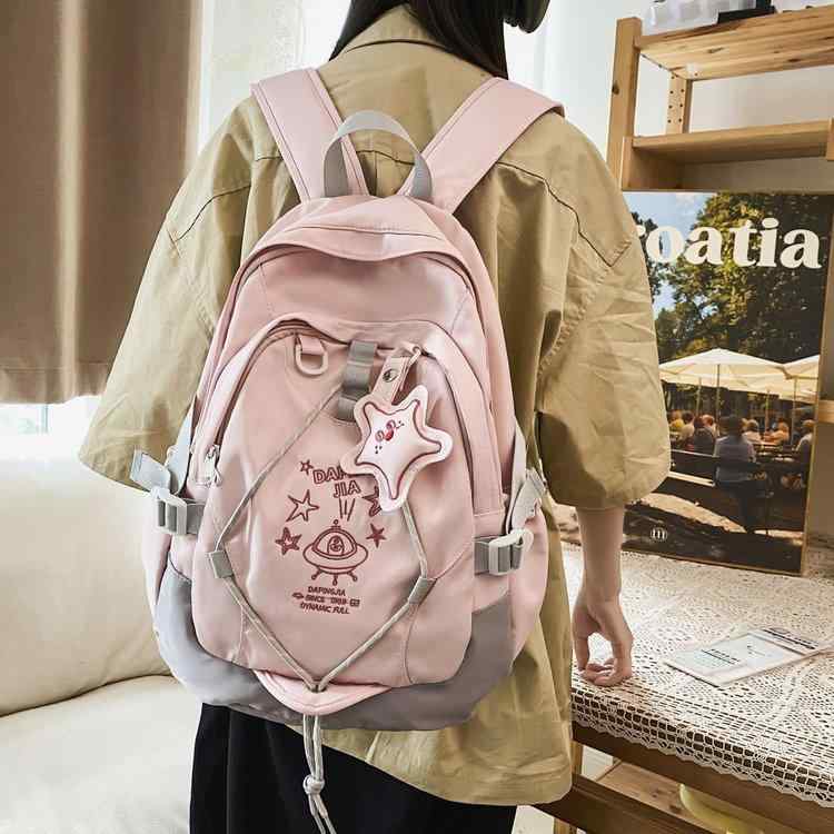 リュック レディース 高校生 中学生 ナイロン 防水 星 チャーム付き かわいい ガーリー カジュアル 旅..