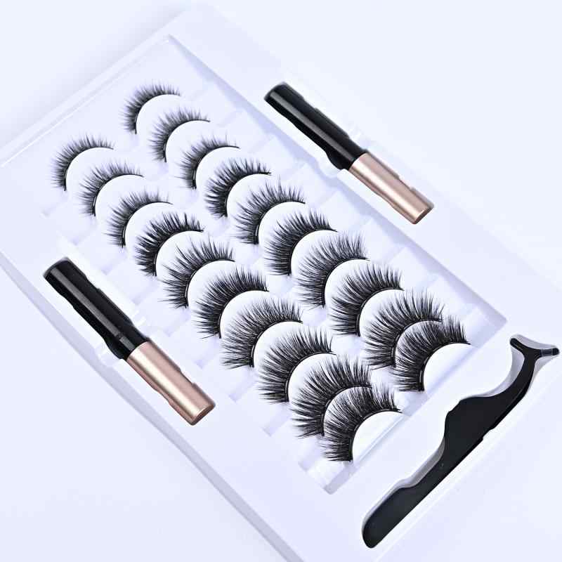 つけまつげ 10ペア セット マグネット式 リキッドアイライナー 付き 自然繊長 アイラッシュ 磁石 磁気 ブラック