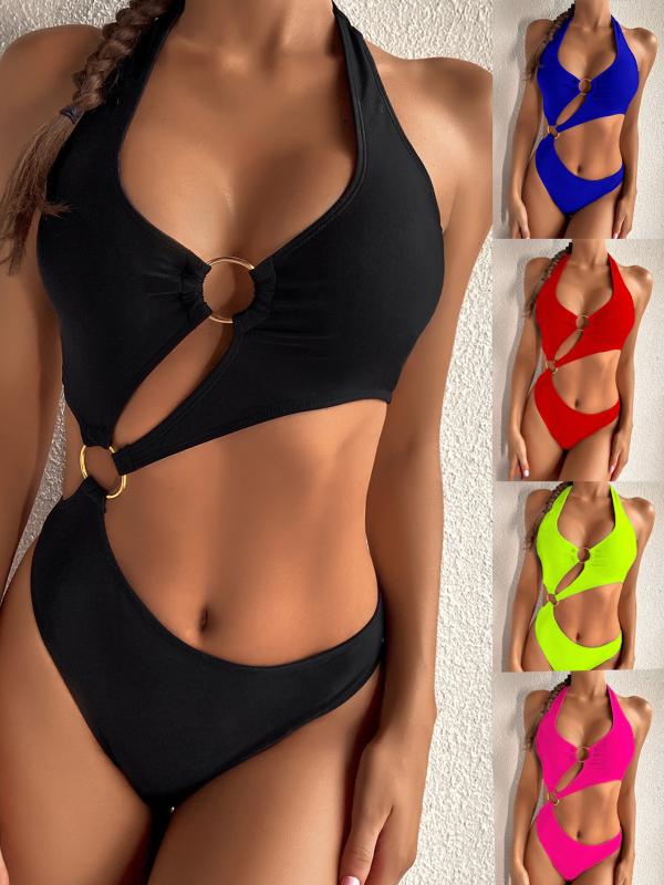 水着 レディース ビキニ 無地 バンドゥ セパレート スイムウェア ブルー ブラック レッド ピンク 蛍光グリーン シンプル スポーティー 海水浴 旅行