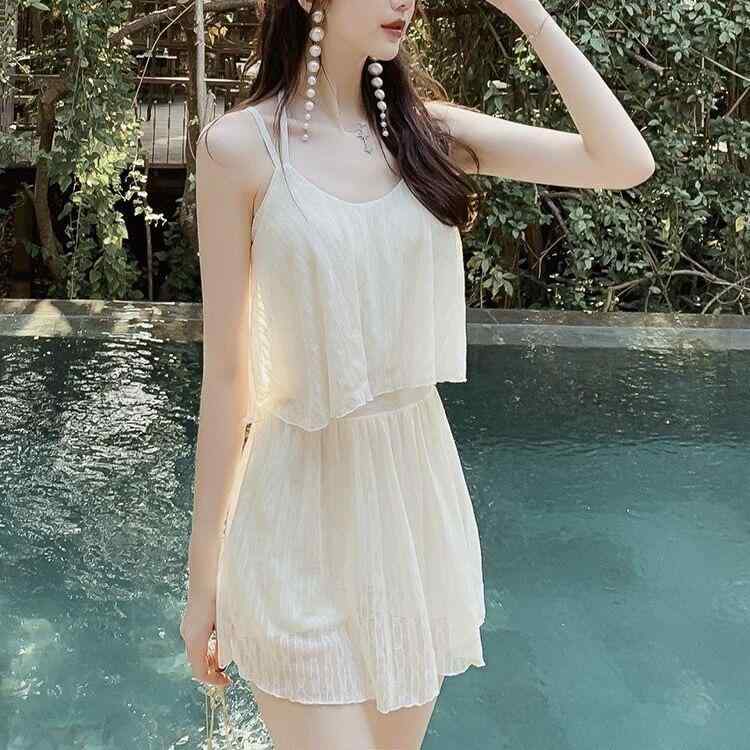 水着 レディース ワンピース型 体型カバー 露出控えめ かわいい レース ミルクホワイト 無地 伸縮性 ス..