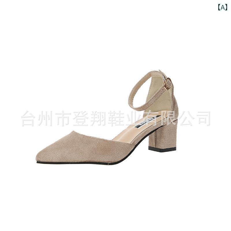 サンダル レディース 黒色 ワンストラップ ミュール チャンキーヒール ポインテッドトゥ 牛革 スエード..