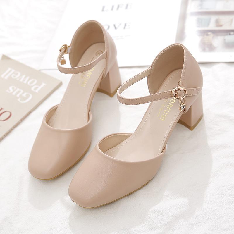 サンダル レディース 真皮 ハイヒール 中ヒール 春夏 太めヒール チャンキーヒール スクエアトゥ バッ..