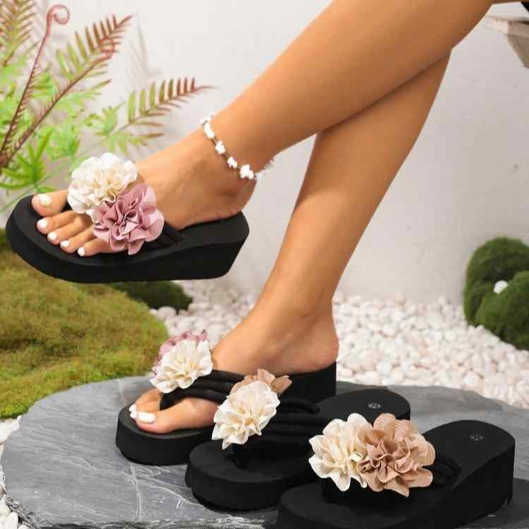 サンダル レディース ビーチサンダル 厚底 歩きやすい 履きやすい かわいい 花柄 パープル ピンク系 夏 海 普段使い リゾート2