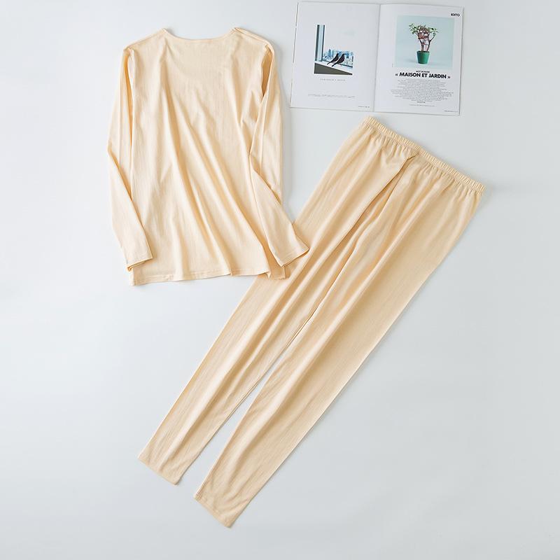 メンズ インナー 上下セット ニット パジャマ 寝巻き ズボン トップス 長袖 ラウンドネック 保温 肌着