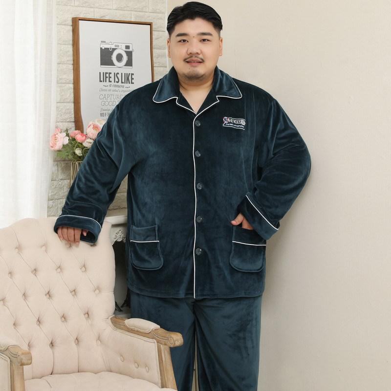 パジャマ メンズ 男性用 上下セット 冬 暖かい 海島絨 襟付き 厚手 3L 4L 5L 大き...