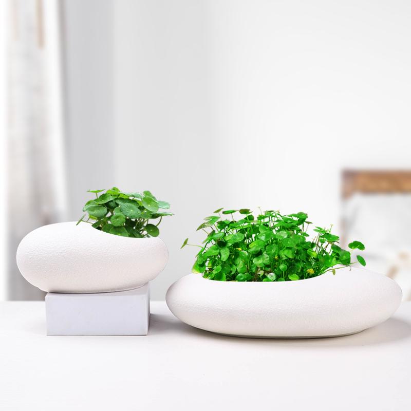 植木鉢 陶器製 卵型 白 黒 大小セット 水耕栽培 無孔 家庭菜園 観葉植物 シンプル