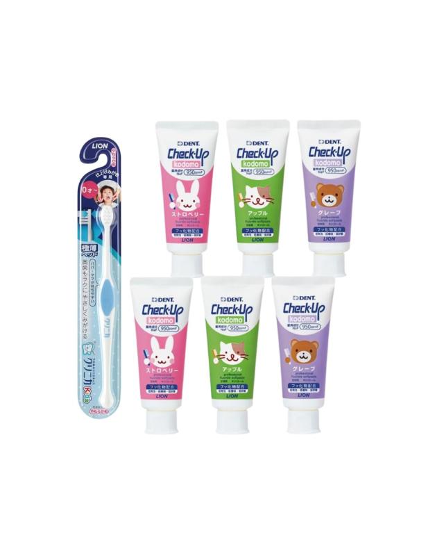 歯科専用 ライオン DENT チェックアップ コドモ kodomo 60g 各フレーバー 2本 (ストロベリー•グレープ•アップル) 医薬部外品 SCJオリジナルセット