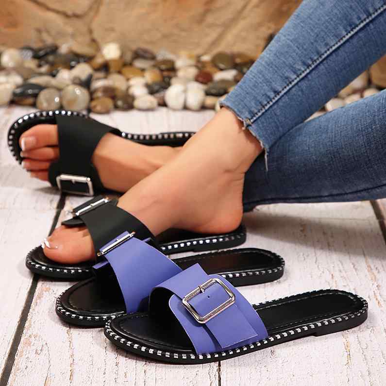 サンダル レディース 大きいサイズ 魚口 フラット ぺたんこ 歩きやすい スリッパ 外履き つっかけ カジュアル 普段使い 旅行 お洒落 かわいい ブラック ブルー