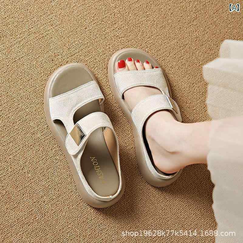 サンダル レディース 大きいサイズ 厚底 つっかけ オープントゥ スエード 面ファスナー 涼しい 普段使い ルームシューズ 婦人靴 黒 白 青 オレンジ2