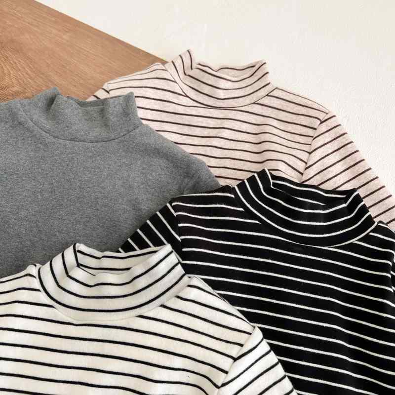 子供用Tシャツ キッズ ハーフハイネック 裏起毛 長袖Tシャツ 男の子 女の子 ボーダー あったか インナー 春秋 無地 90 100 110 120 130 140