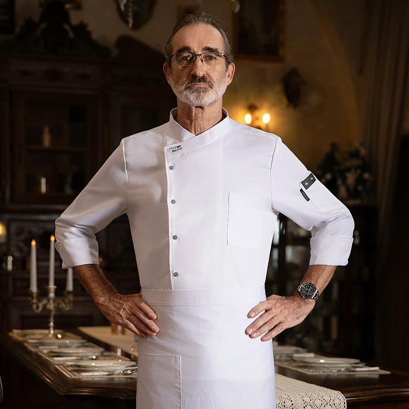 コックコート 男女兼用 長袖 火鍋店 飲食店 制服 ポリエステル 綿 吸湿速乾 立襟 白 黒