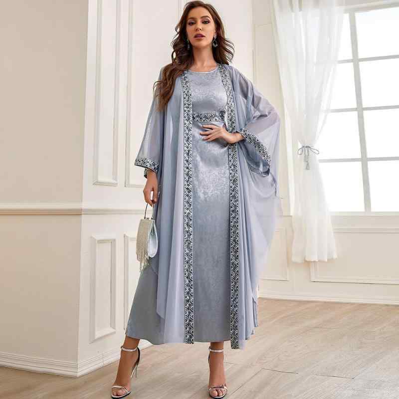 Rakuten - ワンピース レディース 婦人服 開襟 Aライン ロングワンピース 石板グレー ポリエステル 高腰 普段使い 通勤 エレガント 快適 接触冷感