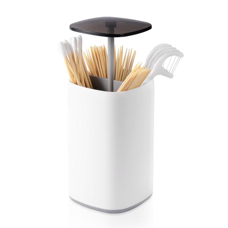 Toothpick Containers - Kailund 爪楊枝入れ つまようじ入れ ワンタッチ 爪楊枝ケース 4仕切り 綿棒ケース 蓋付き つまようじ立て 爪楊枝ホルダー 防塵防湿 卓上用品 おしゃれ 家庭用 ホワイト