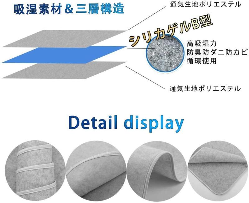 Sunnyskies 除湿シート シングル 寝具用 防ダニ 防カビ 消臭 除湿 シリカゲル入り 洗える 湿気 結露対策 布団 除湿マット 防湿シート 吸湿センサー付き 湿気取り 繰り返し使える グレー 90X180cm