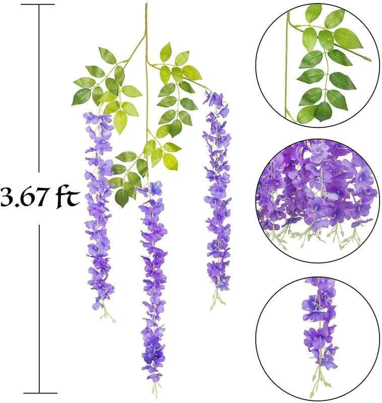 Willthinleye 造花 藤の花 人工観葉植物 24本入り 人工壁掛け シルク造花 壁掛け 壁装飾 枯れない花 緑の葉 花飾り 吊り下げ 人工観葉植物 家庭やパーティーの装飾 ワインパーティー ウェディン buriruby-10853804 ブリルビ サンプル画像2