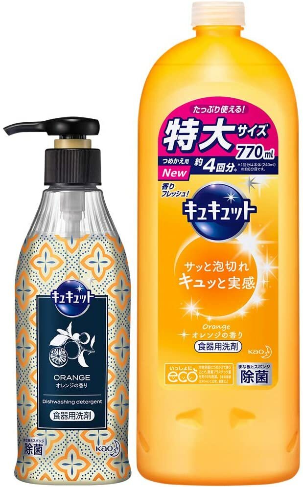 【まとめ買い】花王 キュキュット オレンジの香り ポンプ 300ml 詰め替え770ml デザインボトル 食器用洗剤 旧デザインボトル