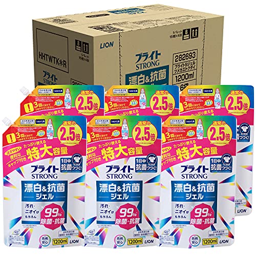 【まとめ売り大容量】白さと菌にブライトSTRONG 酸素系・濃縮タイプ 衣類用漂白剤 詰め替え 特大1200ml×6個セット