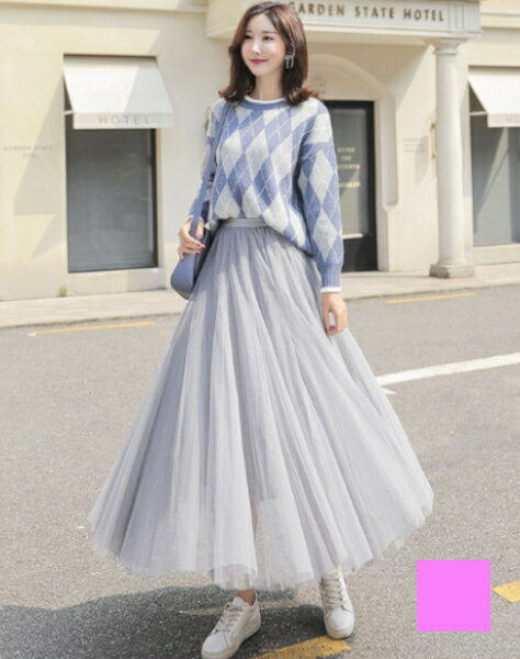 튤 스커트 레이디스 하의 롱 스커트 부드러운 스커트 롱 길이 미모레 길이 플레어 스커트 무지 메쉬 맥시 길이 허리 고무 하이 웨스트 큰 사이즈 플레어 통근 맥시 스커트 미각 착취 체형 커버