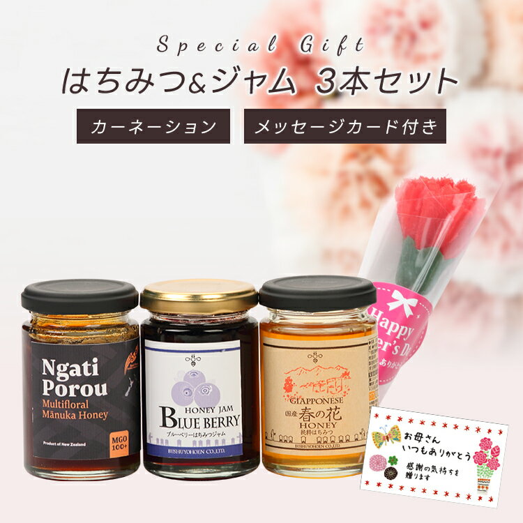 母の日ギフト【送料無料】はちみつ・ジャム3本セット(国産蜂蜜150g・ナティポロウマヌカハニー150 ...