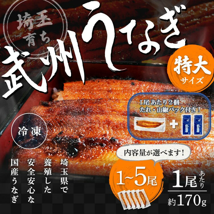 【丑の日ギフト】武州うなぎ 国産 選べる蒲焼(特大)1～5尾 1尾あたり約170g(168g～197g) 国産 丑の日 内祝 うなぎ 贈答用 家庭用 冷凍真空パック 川越 誕生日プレゼント 国産ウナギ ギフト うなぎの蒲焼き レンジ ひつまぶし 鰻 父の日 土用の丑 お中元 1尾 2尾 3尾 4尾 5尾