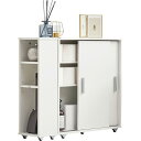 萩原 トイレラック 収納 スリム 洗面所収納 サイドラック 棚板 取っ手 付き 引き戸 薄型 コンパクト キャスター付き 幅74 奥行19.5 高さ63 ホワイト RTR-1349WH