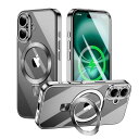 iPhone 16 Plus 適用 ケース Magneticリング・スタンド一体 アイフォン16プラス カバー Uovon スマホケース 背面 透明 メッキバンパー アイホン 16plus 携帯ケース カメラレンズ保護 ワイヤレス充電 ・